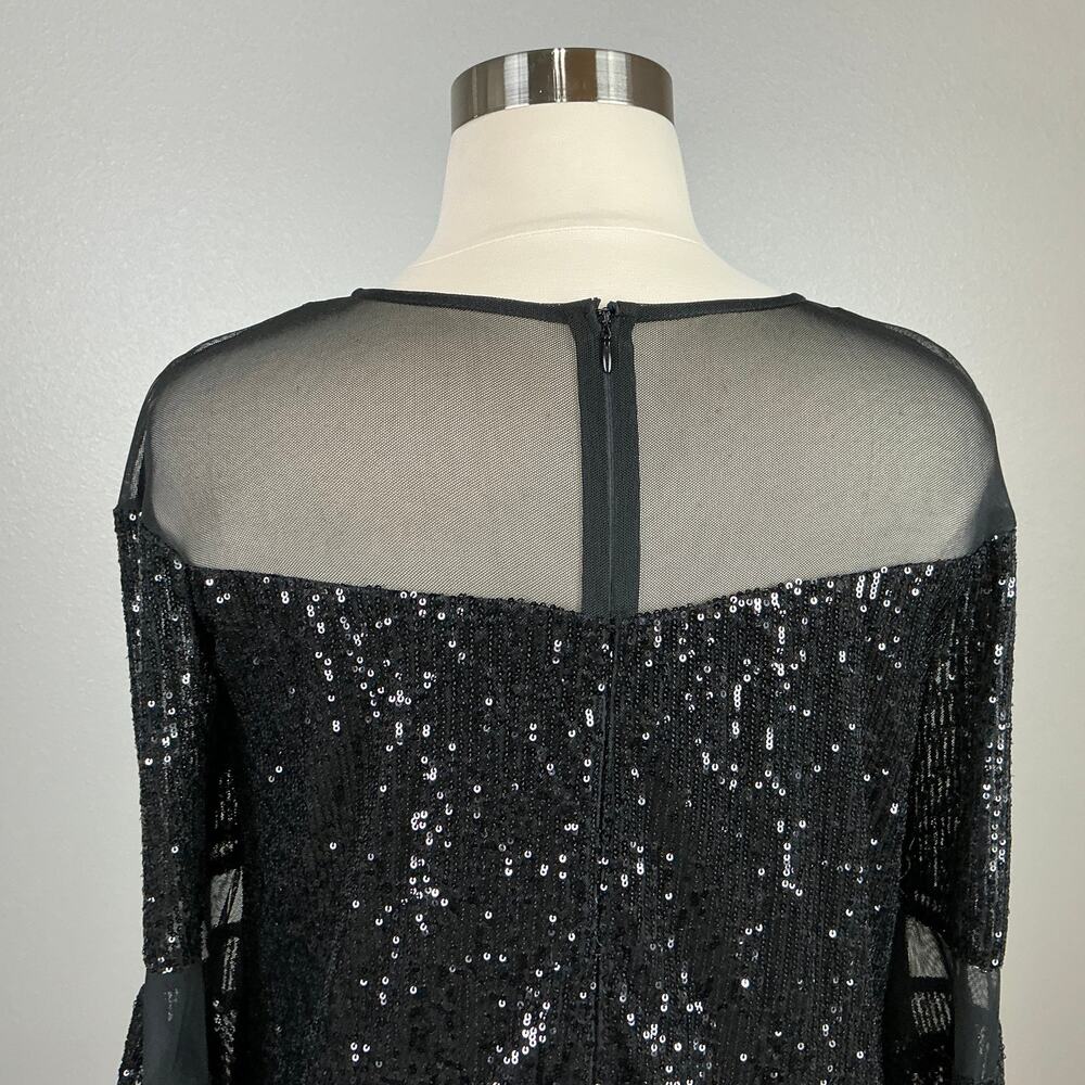 R&M Richards Black Cocktail Dress Sequined Long Sleeve Midi Shift Size 16W - Picture 9 of 13